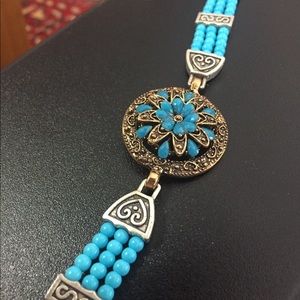 Turquoise Gemstone Lotus Flower Handmade Bracele8”